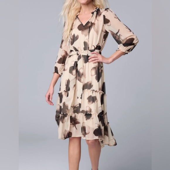 Simply Vera Vera Wang Flowy Floral 3/4 Sleeve Dress Black and Cream Size XXL NWT - Picture 13 of 13